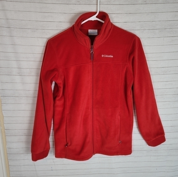 COLUMBIA RED FULL ZIP FLEECE JACKET, SZ LARGE - Picture 2 of 8